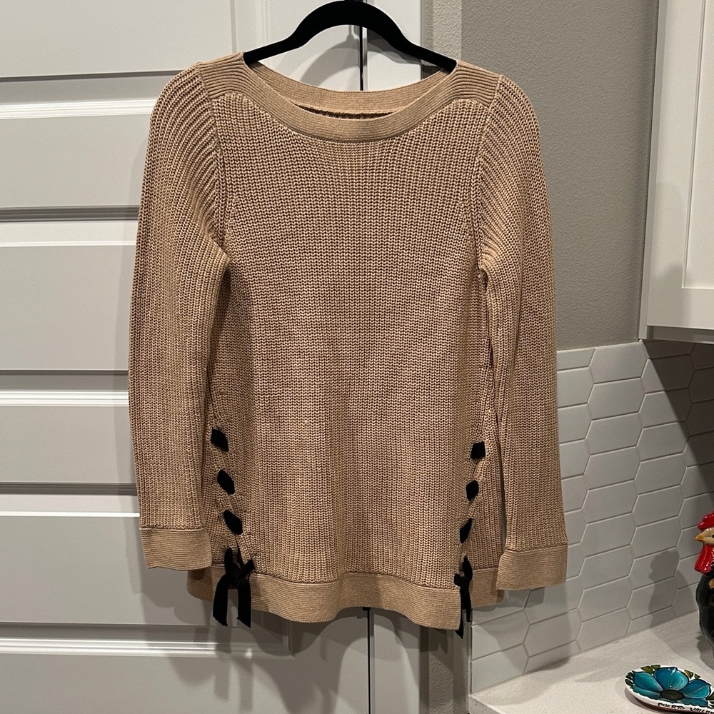 LOFT Beige Sweater with Black Side Ties